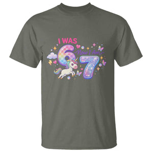 I Was 6 Now I Am 7 T Shirt Funny Birthday Alpha Kids TS12 Military Green Print Your Wear