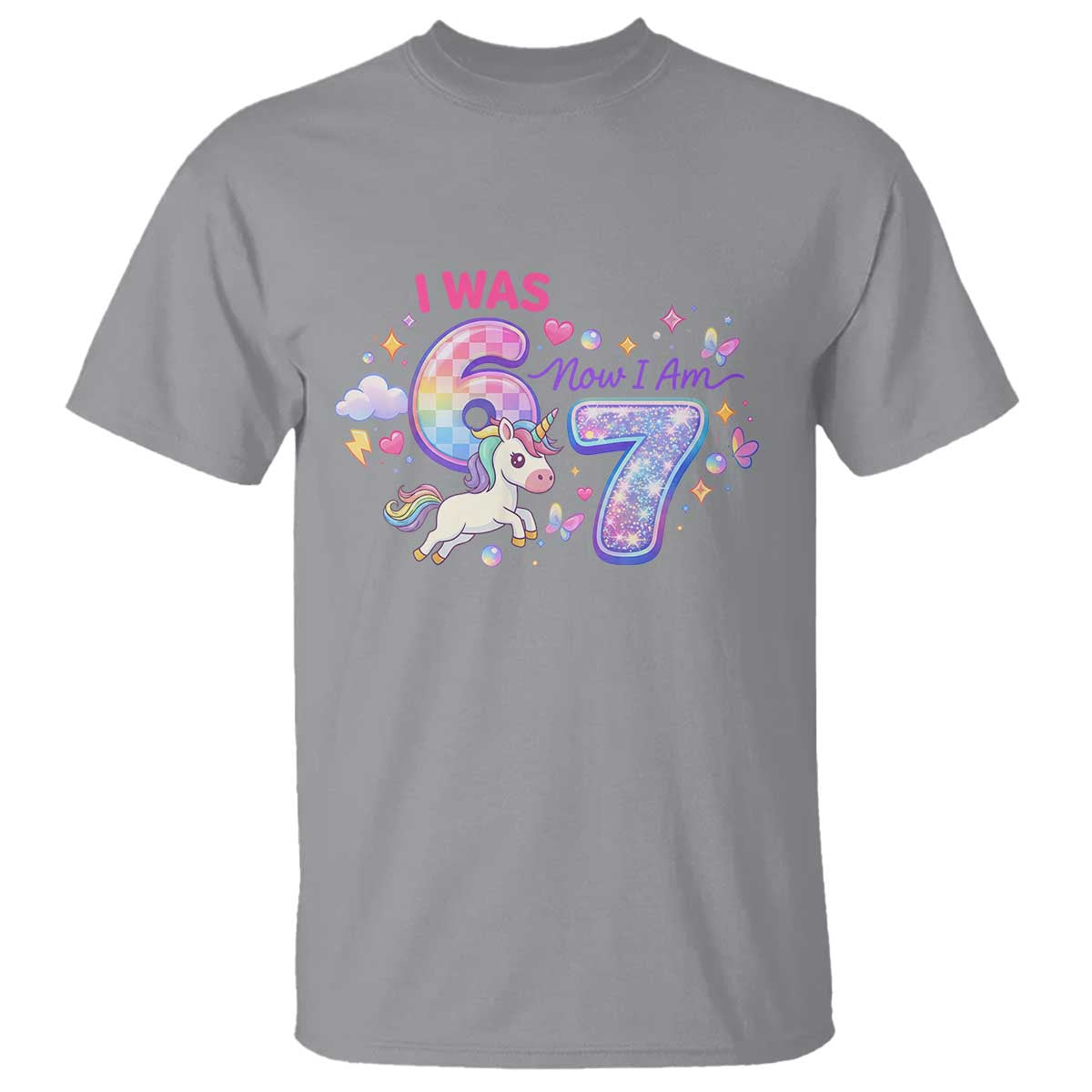 I Was 6 Now I Am 7 T Shirt Funny Birthday Alpha Kids TS12 Sport Gray Print Your Wear