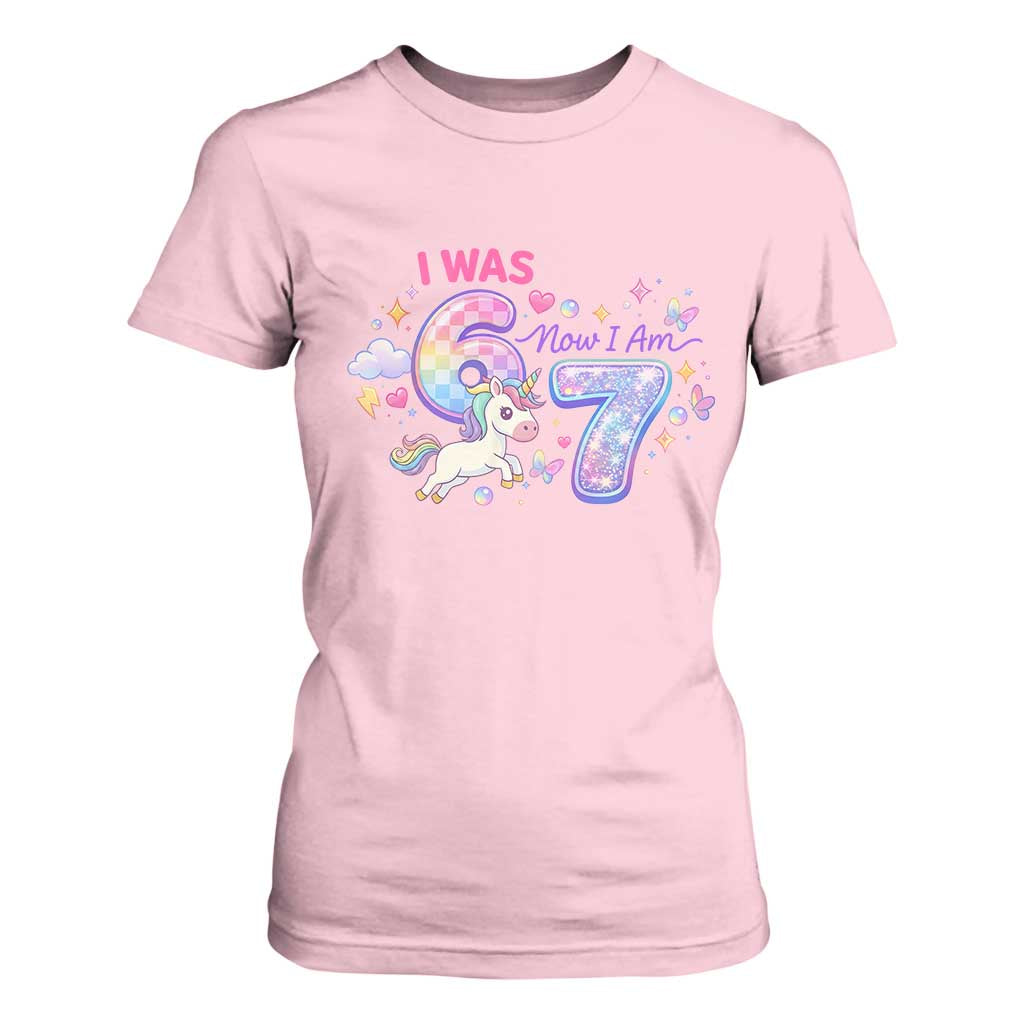 I Was 6 Now I Am 7 T Shirt For Women Funny Birthday Alpha Kids TS12 Light Pink Print Your Wear