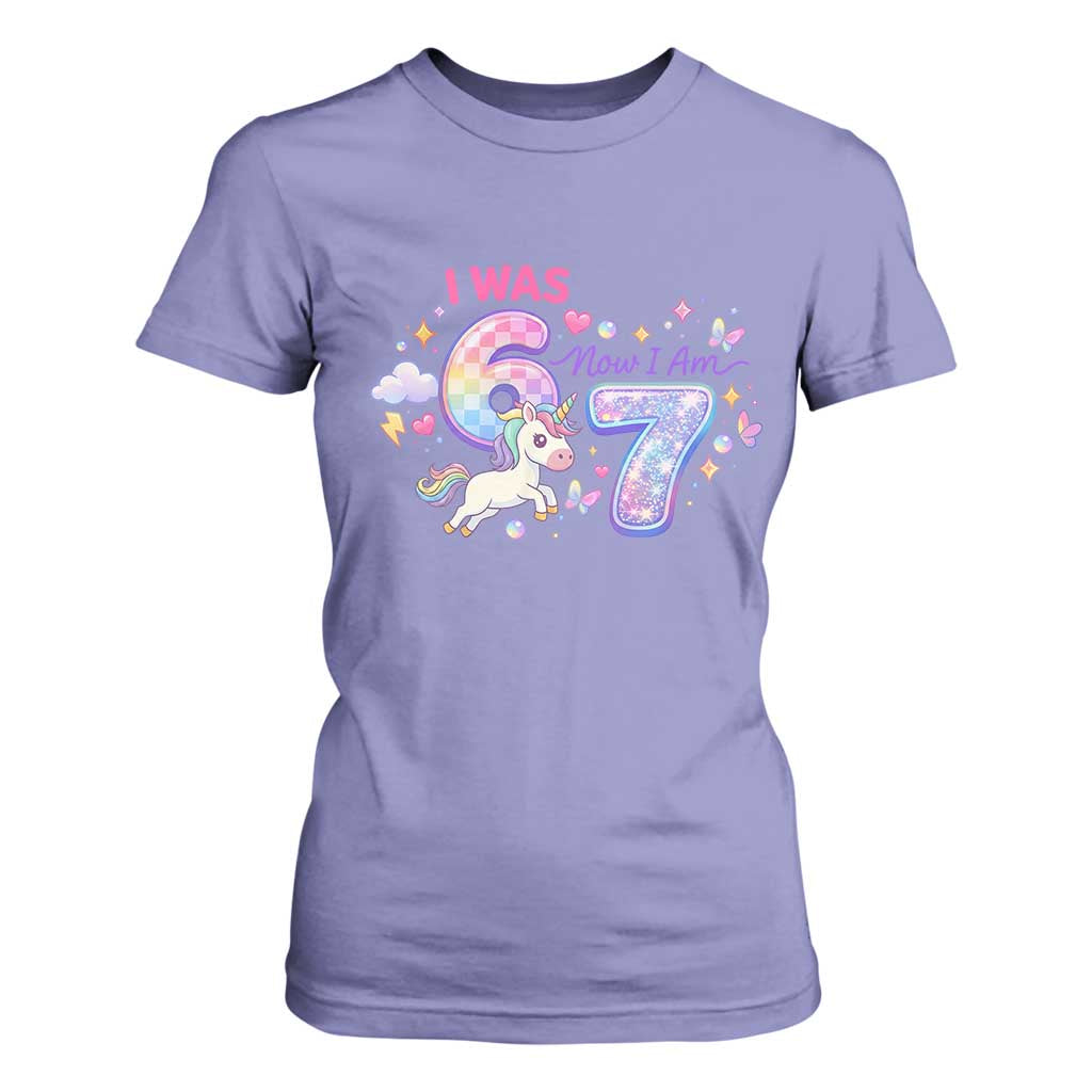 I Was 6 Now I Am 7 T Shirt For Women Funny Birthday Alpha Kids TS12 Violet Print Your Wear