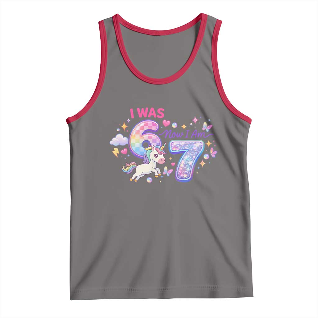 I Was 6 Now I Am 7 Tank Top Funny Birthday Alpha Kids TS12 Deep Heather Red Print Your Wear