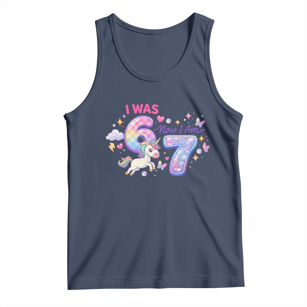 I Was 6 Now I Am 7 Tank Top Funny Birthday Alpha Kids TS12 Navy Print Your Wear