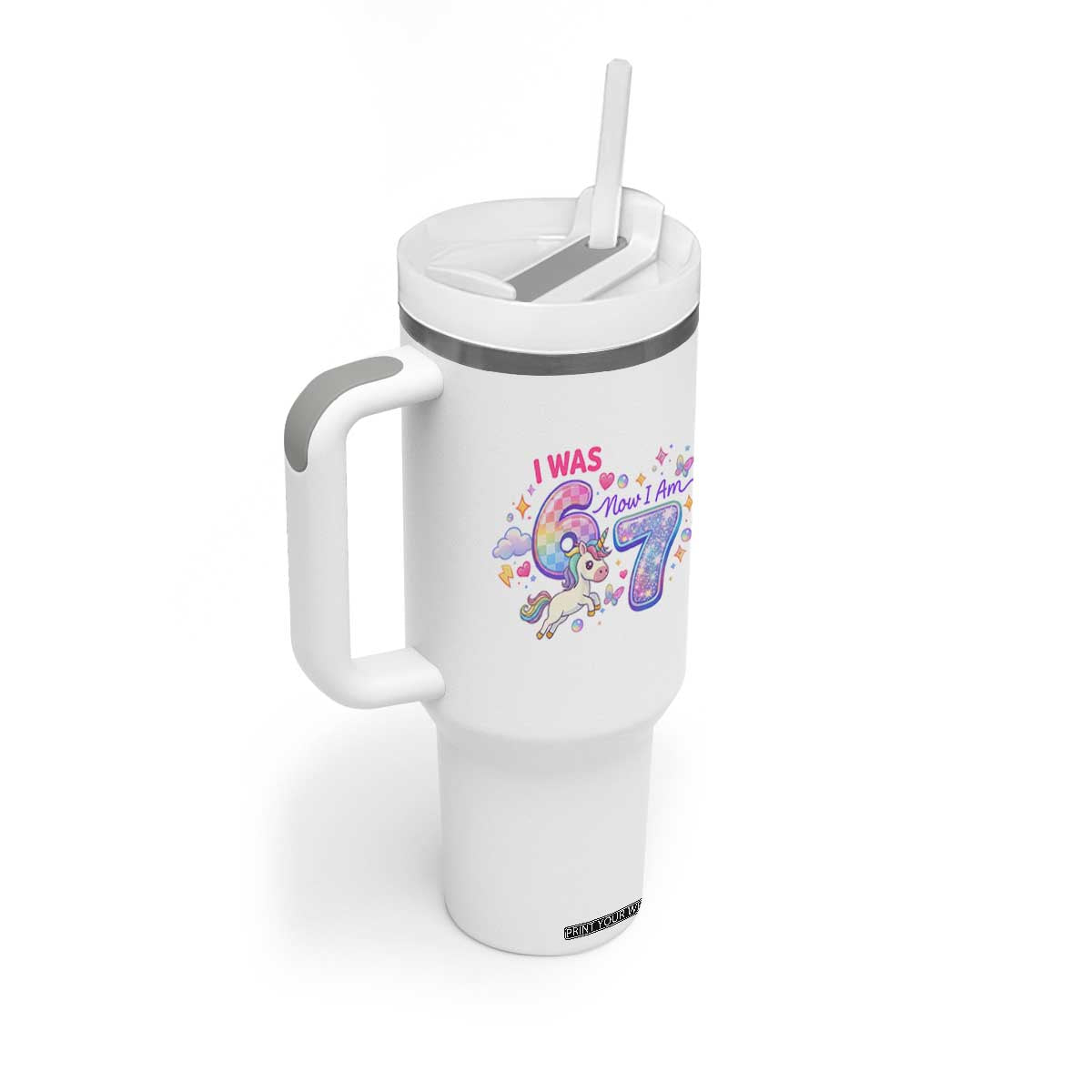 I Was 6 Now I Am 7 Tumbler With Handle Funny Birthday Alpha Kids TS12 Print Your Wear
