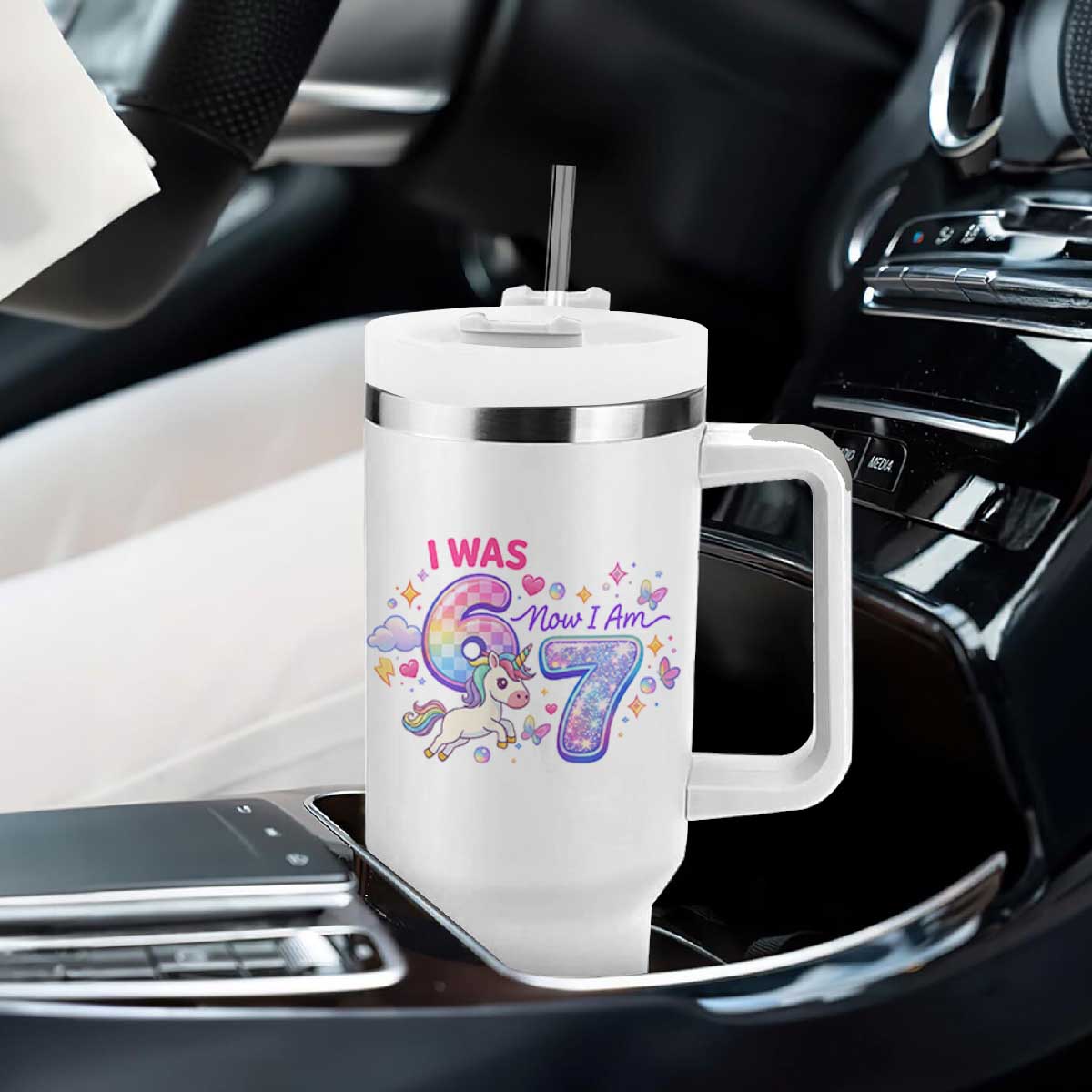 I Was 6 Now I Am 7 Tumbler With Handle Funny Birthday Alpha Kids TS12 Print Your Wear