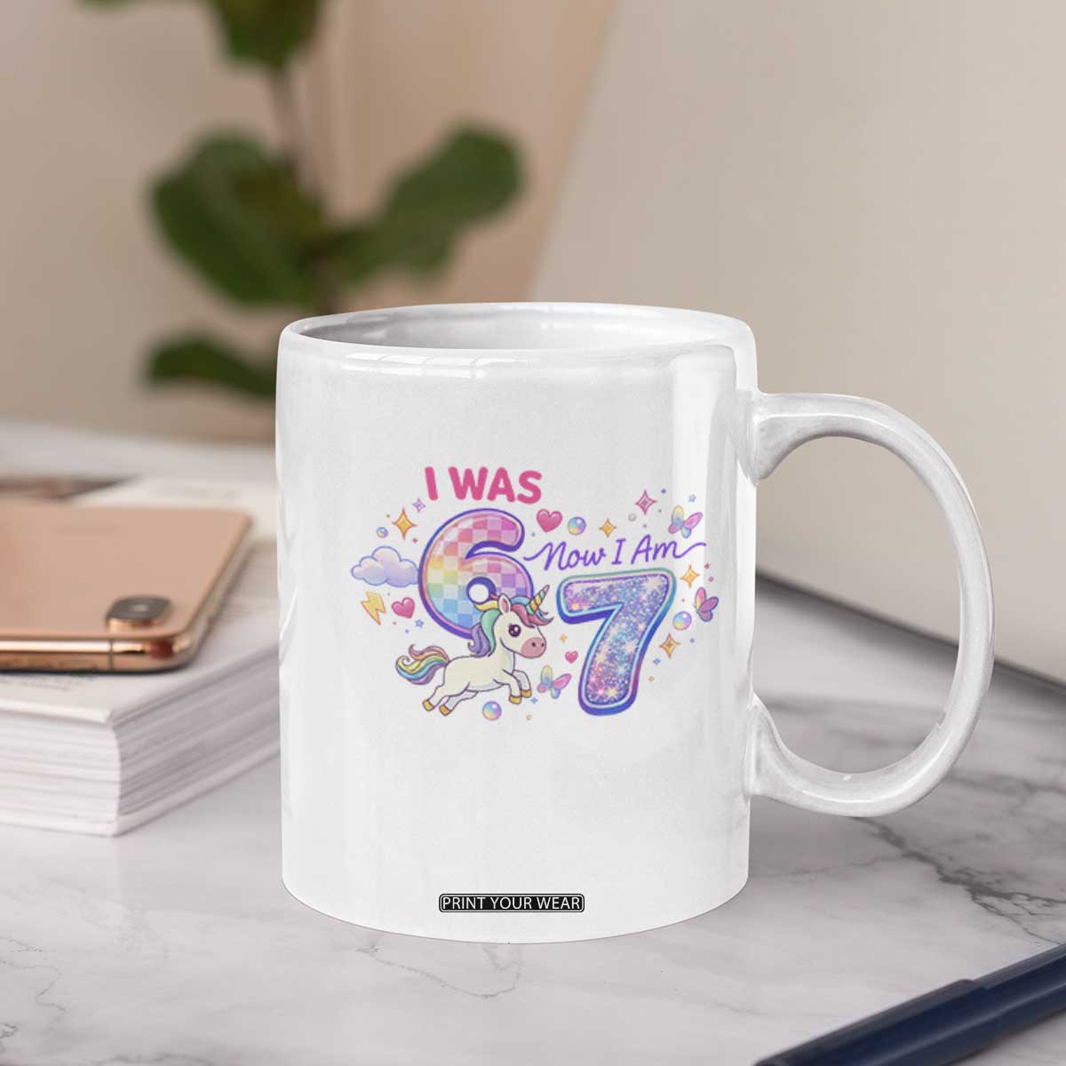 I Was 6 Now I Am 7 Coffee Mug Funny Birthday Alpha Kids TS12 Print Your Wear