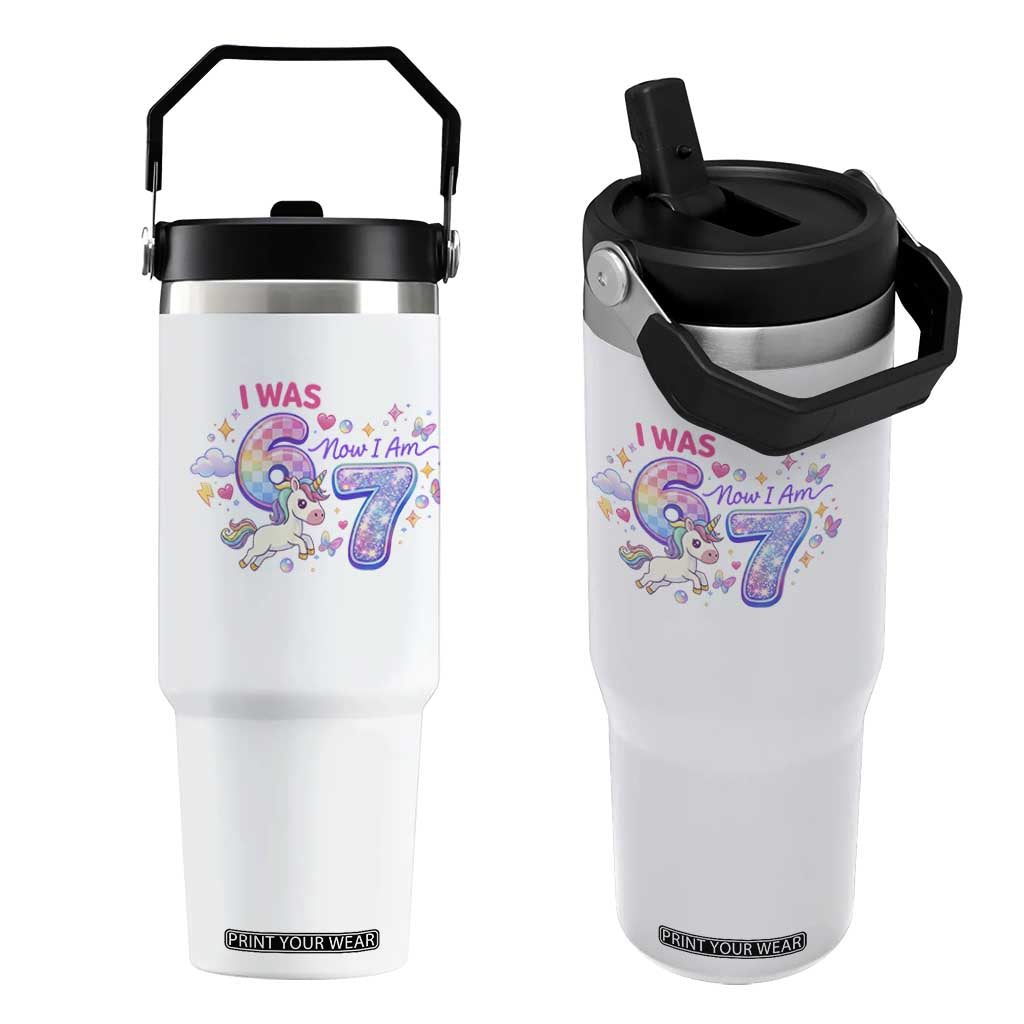 I Was 6 Now I Am 7 Flip Straw Tumbler Funny Birthday Alpha Kids TS12 One Size: 30 oz White Print Your Wear