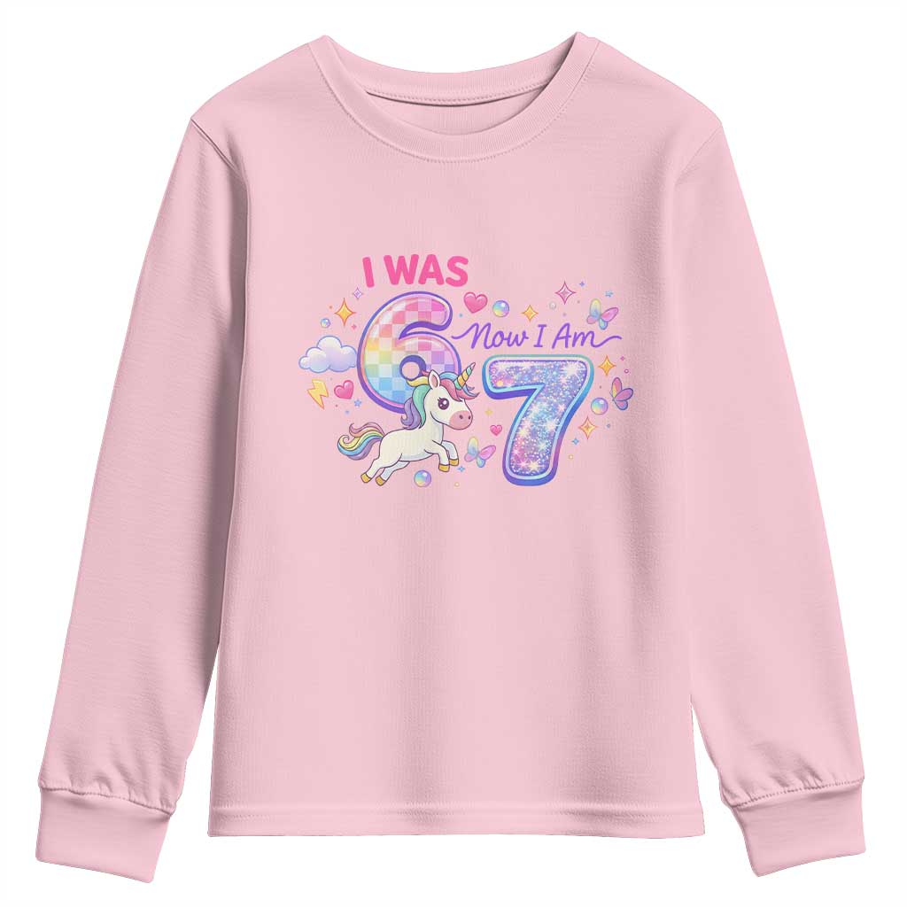 I Was 6 Now I Am 7 Youth Sweatshirt Funny Birthday Alpha Kids TS12 Light Pink Print Your Wear