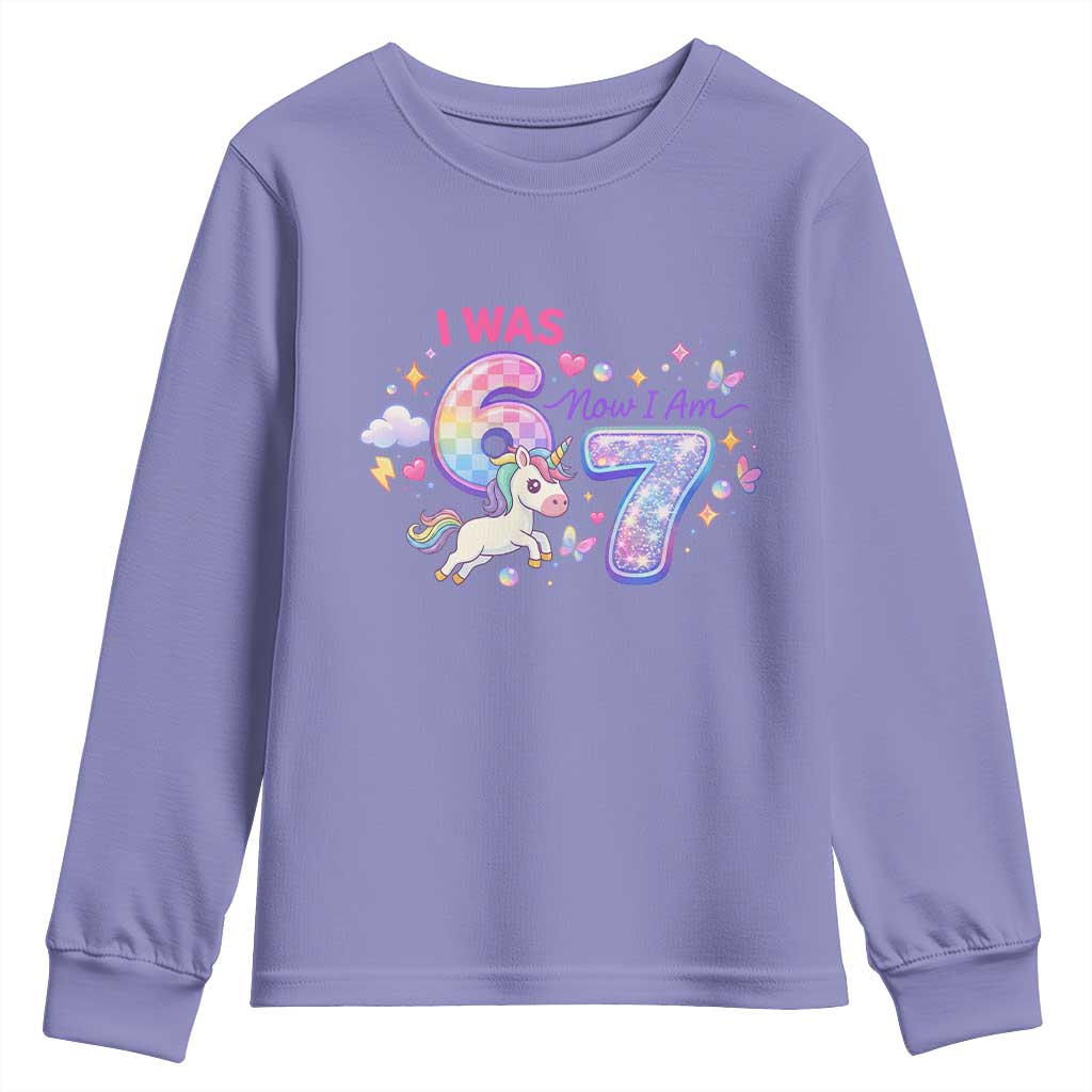 I Was 6 Now I Am 7 Youth Sweatshirt Funny Birthday Alpha Kids TS12 Violet Print Your Wear