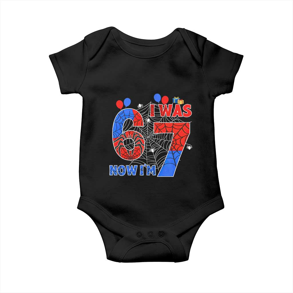 I Was 6 Now I Am 7 Baby Onesie Funny Spider Birthday Boy TS12 Black Print Your Wear