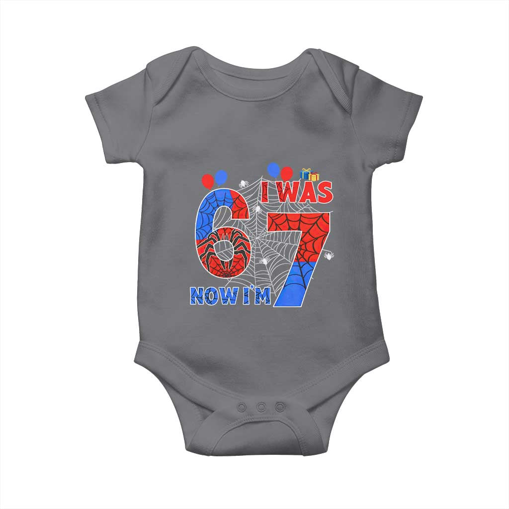 I Was 6 Now I Am 7 Baby Onesie Funny Spider Birthday Boy TS12 Charcoal Print Your Wear