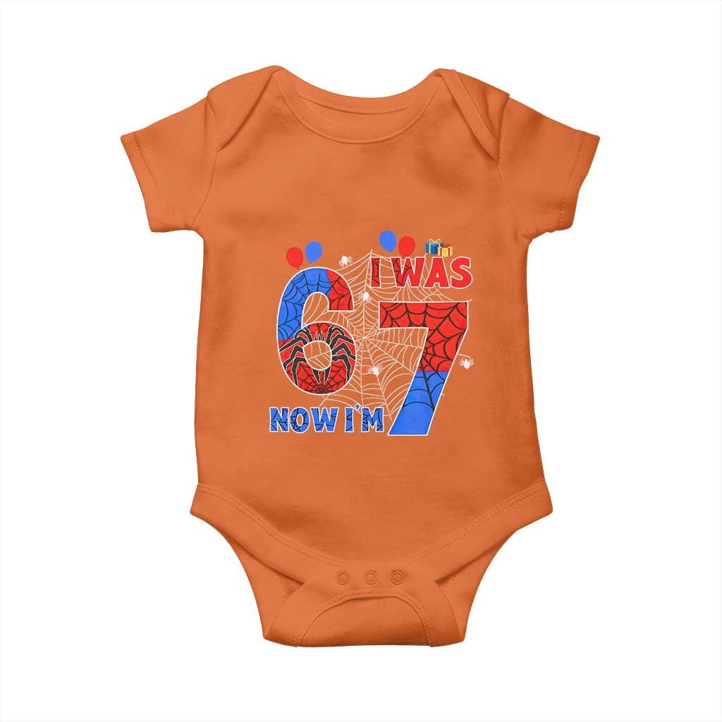 I Was 6 Now I Am 7 Baby Onesie Funny Spider Birthday Boy TS12 Orange Print Your Wear