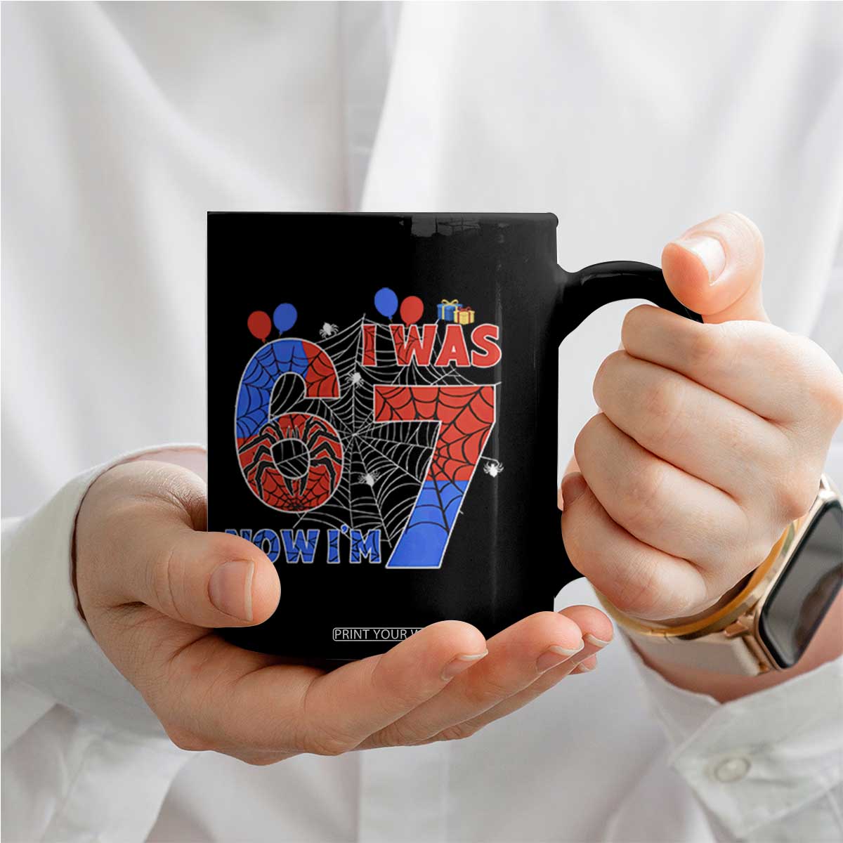 I Was 6 Now I Am 7 Coffee Mug Funny Spider Birthday Boy TS12 Print Your Wear