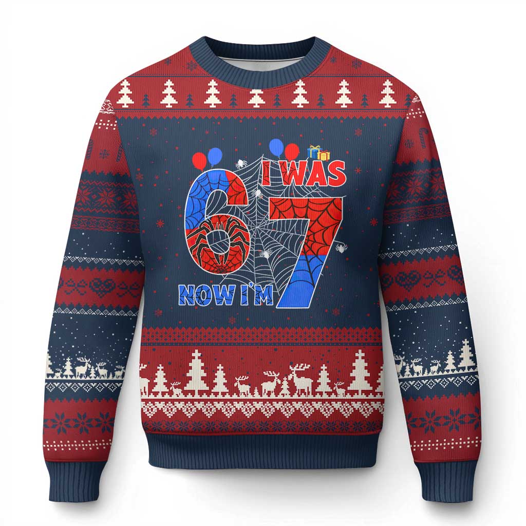 I Was 6 Now I Am 7 Ugly Christmas Sweater Funny Spider Birthday Boy TS12 Navy Red Print Your Wear