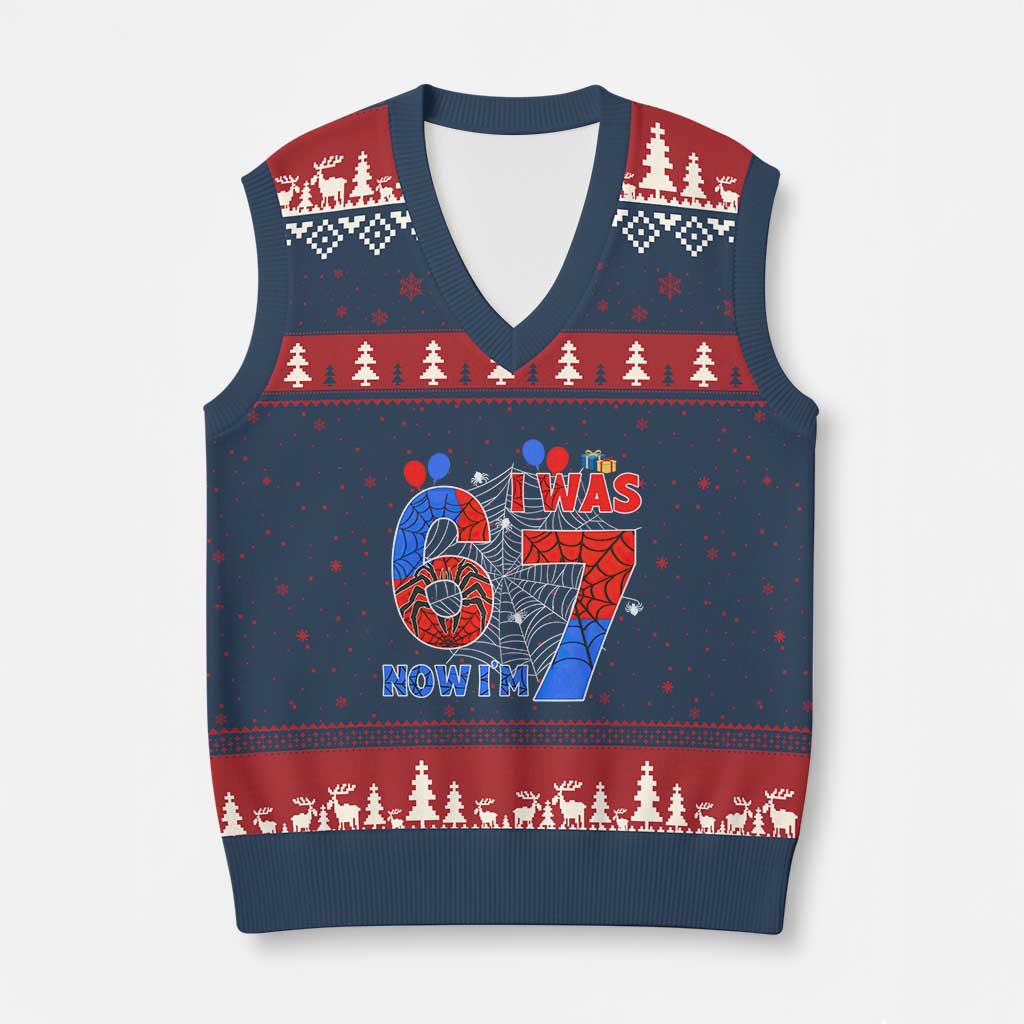 I Was 6 Now I Am 7 V-Neck Knit Sweater Vest Funny Spider Birthday Boy TS12 Navy Red Print Your Wear
