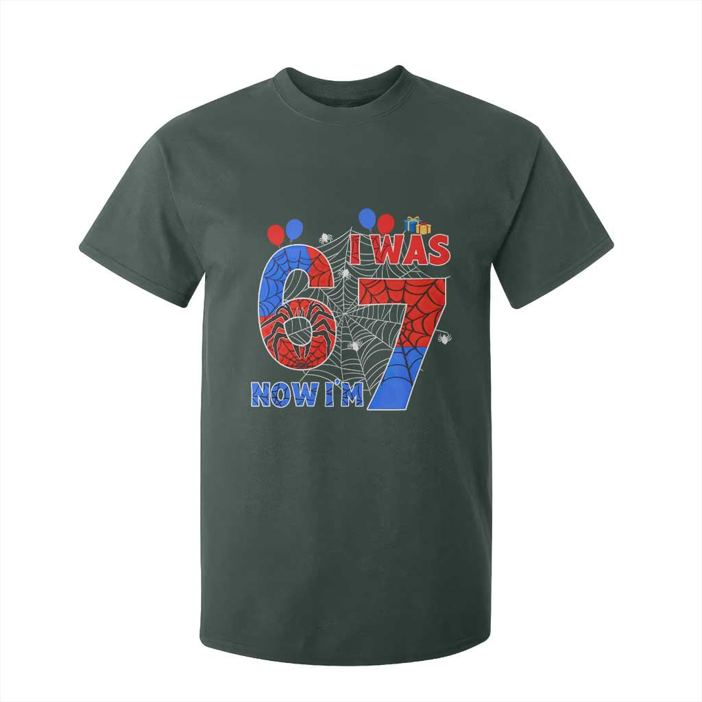 I Was 6 Now I Am 7 T Shirt For Kid Funny Spider Birthday Boy TS12 Dark Forest Green Print Your Wear