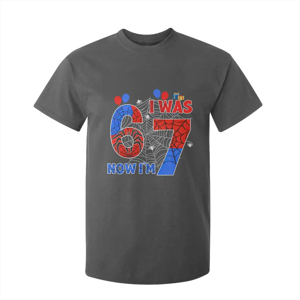 I Was 6 Now I Am 7 T Shirt For Kid Funny Spider Birthday Boy TS12 Dark Heather Print Your Wear
