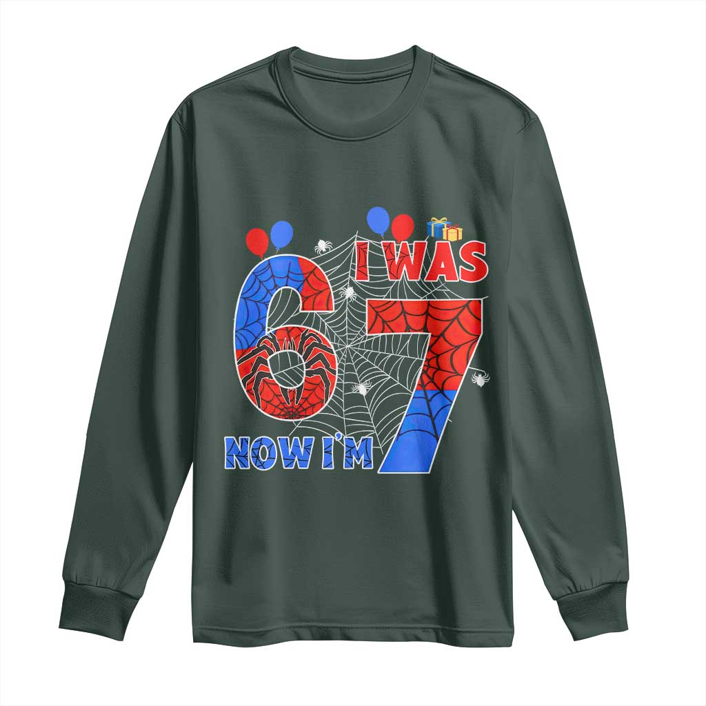 I Was 6 Now I Am 7 Long Sleeve Shirt Funny Spider Birthday Boy TS12 Dark Forest Green Print Your Wear