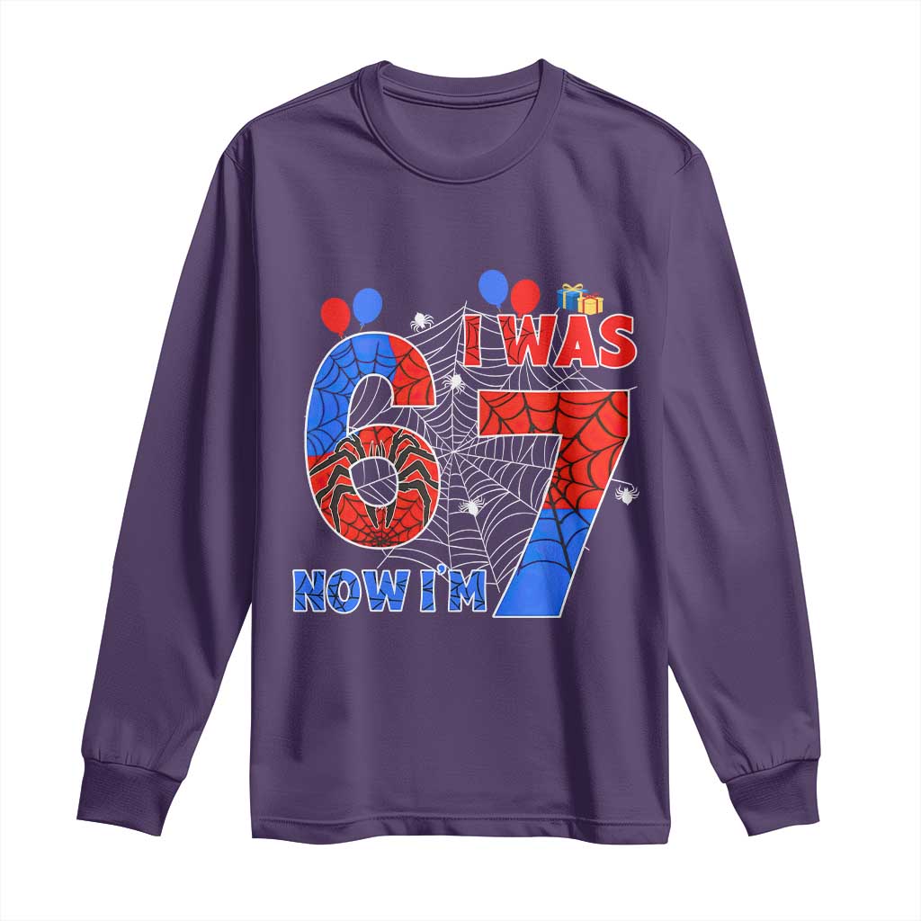 I Was 6 Now I Am 7 Long Sleeve Shirt Funny Spider Birthday Boy TS12 Purple Print Your Wear