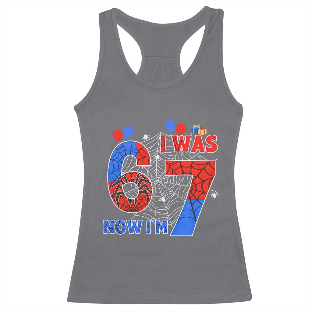 I Was 6 Now I Am 7 Racerback Tank Top Funny Spider Birthday Boy TS12 Charcoal Print Your Wear