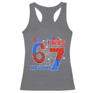 I Was 6 Now I Am 7 Racerback Tank Top Funny Spider Birthday Boy TS12 Charcoal Print Your Wear