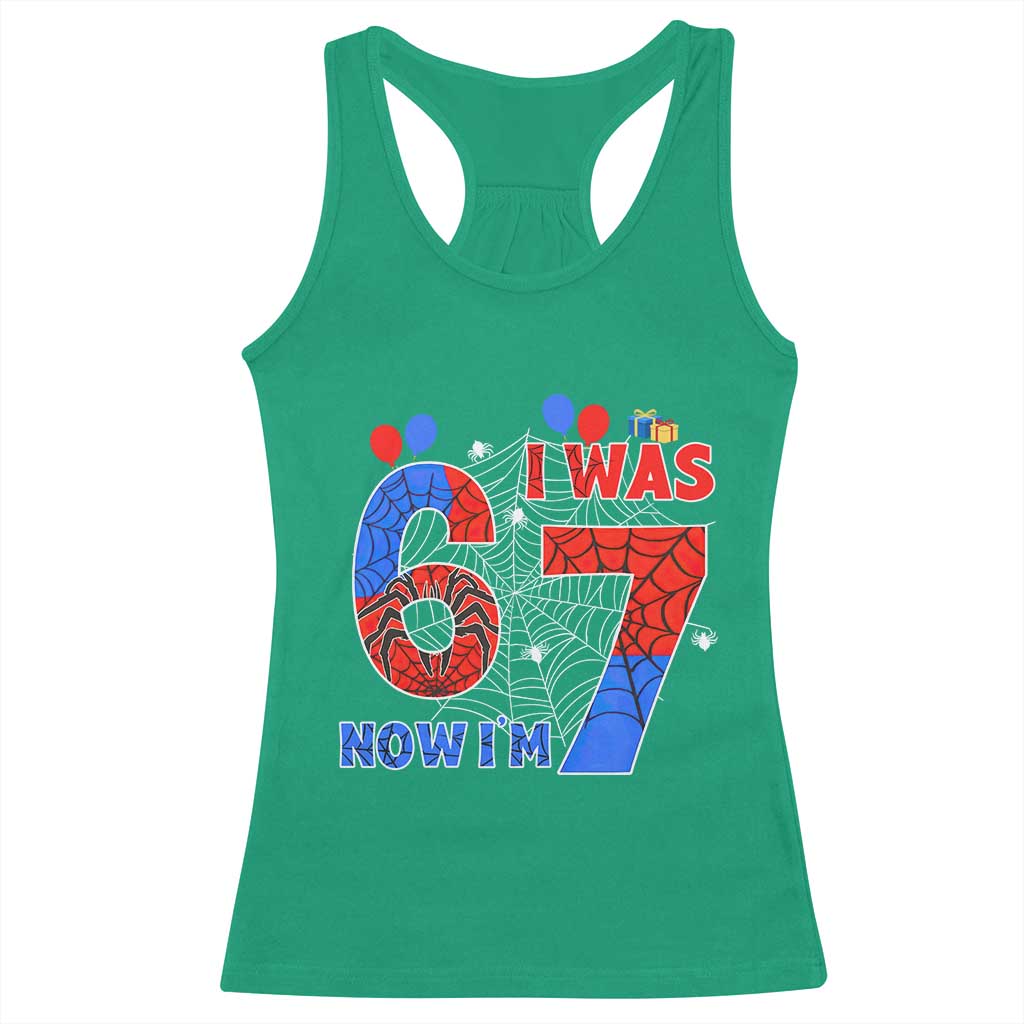 I Was 6 Now I Am 7 Racerback Tank Top Funny Spider Birthday Boy TS12 Irish Green Print Your Wear