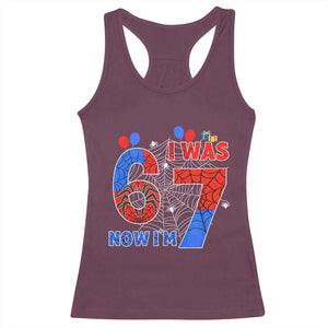 I Was 6 Now I Am 7 Racerback Tank Top Funny Spider Birthday Boy TS12 Maroon Print Your Wear