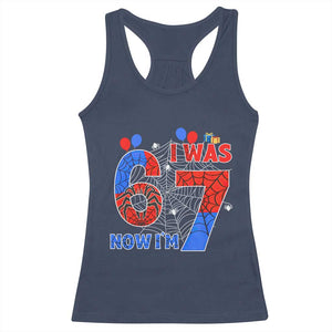 I Was 6 Now I Am 7 Racerback Tank Top Funny Spider Birthday Boy TS12 Navy Print Your Wear