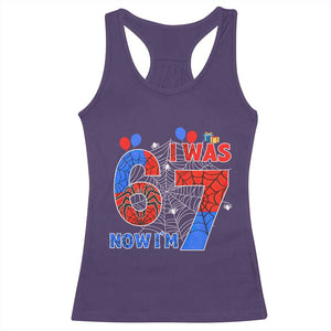 I Was 6 Now I Am 7 Racerback Tank Top Funny Spider Birthday Boy TS12 Purple Print Your Wear