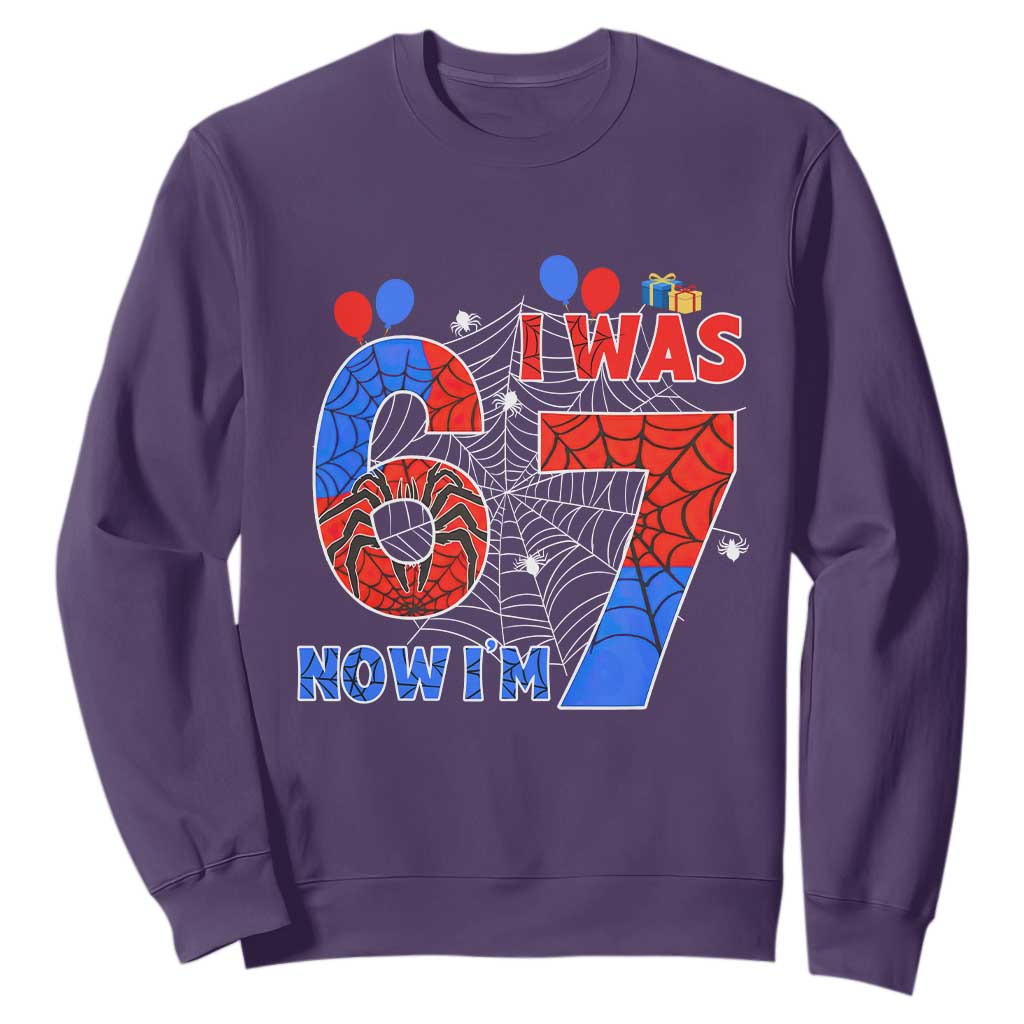 I Was 6 Now I Am 7 Sweatshirt Funny Spider Birthday Boy TS12 Purple Print Your Wear