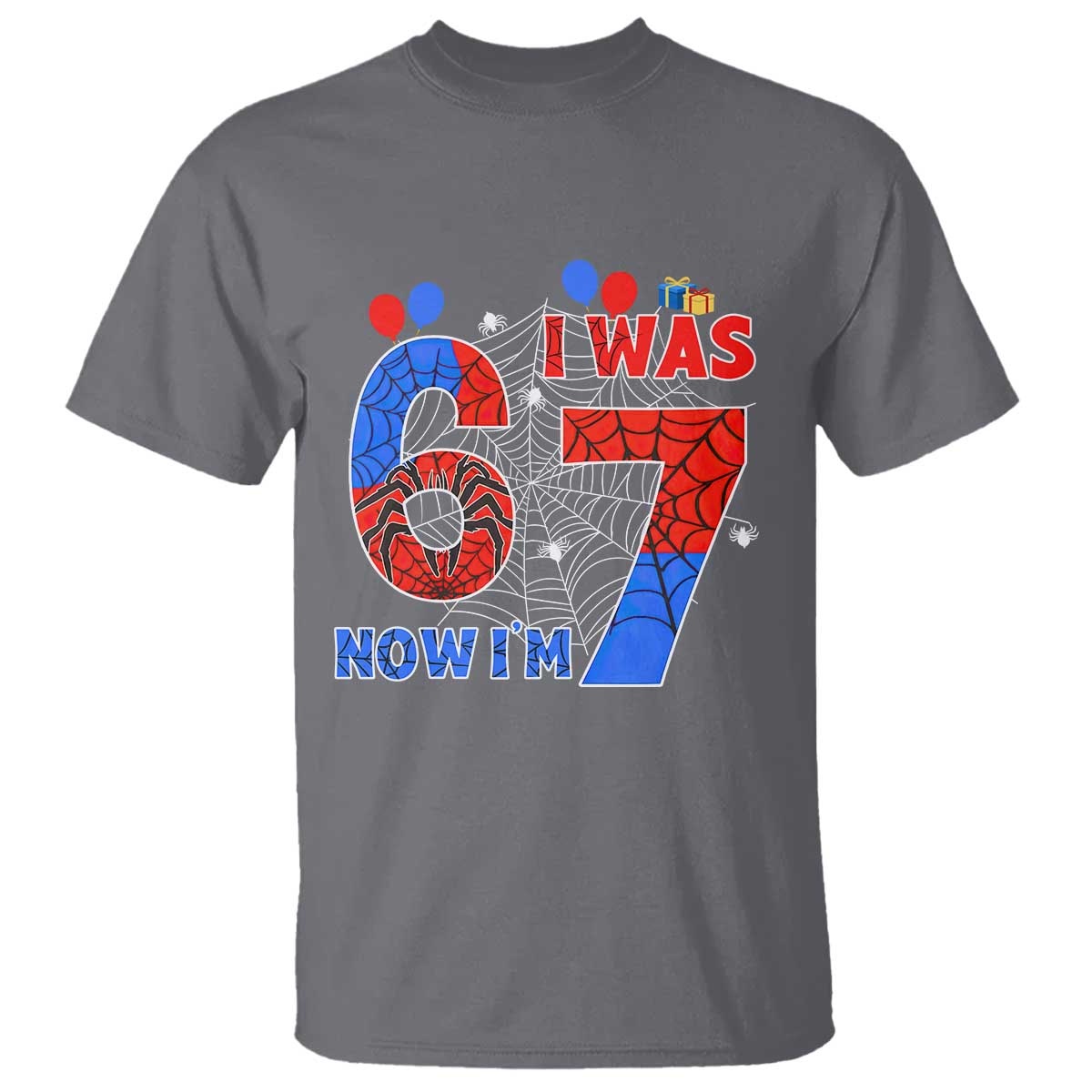 I Was 6 Now I Am 7 T Shirt Funny Spider Birthday Boy TS12 Charcoal Print Your Wear