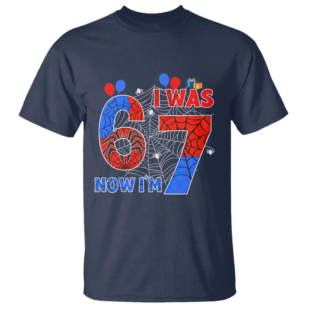 I Was 6 Now I Am 7 T Shirt Funny Spider Birthday Boy TS12 Navy Print Your Wear