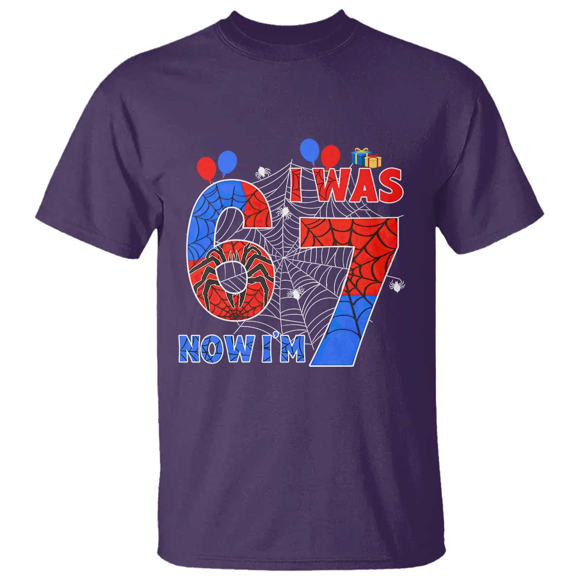 I Was 6 Now I Am 7 T Shirt Funny Spider Birthday Boy TS12 Purple Print Your Wear