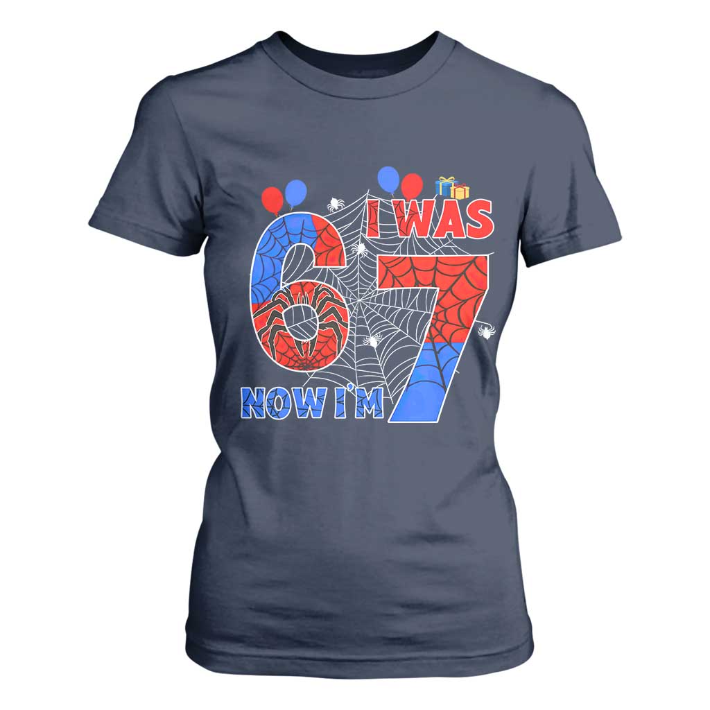 I Was 6 Now I Am 7 T Shirt For Women Funny Spider Birthday Boy TS12 Navy Print Your Wear
