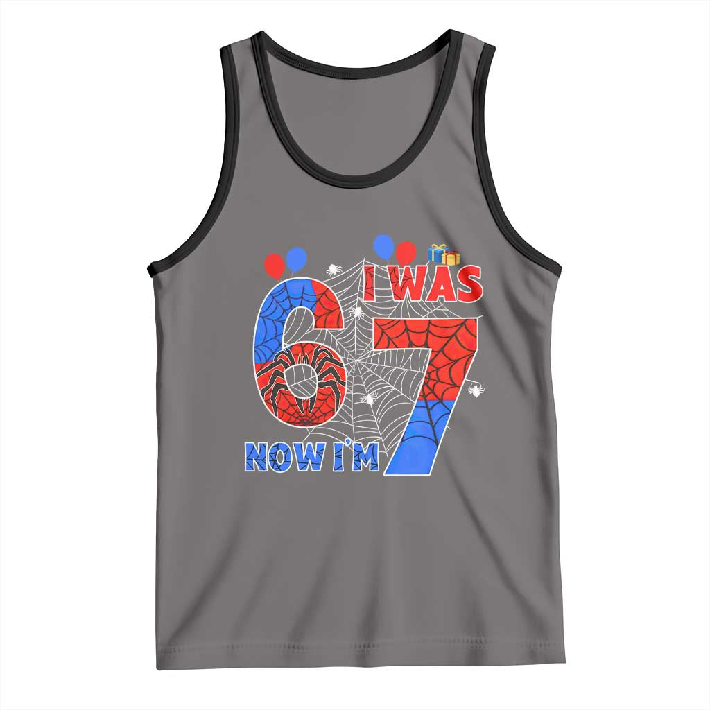 I Was 6 Now I Am 7 Tank Top Funny Spider Birthday Boy TS12 Deep Heather Black Print Your Wear