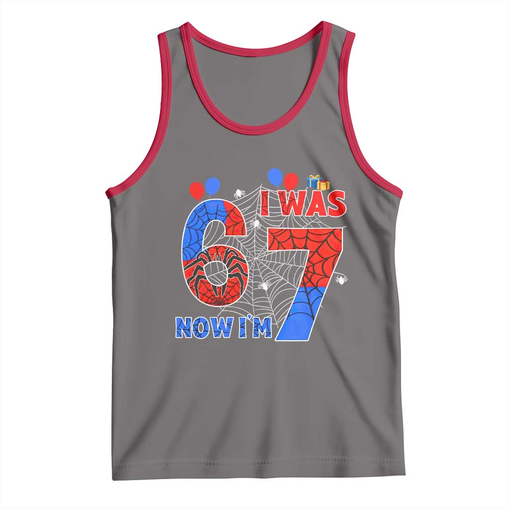I Was 6 Now I Am 7 Tank Top Funny Spider Birthday Boy TS12 Deep Heather Red Print Your Wear