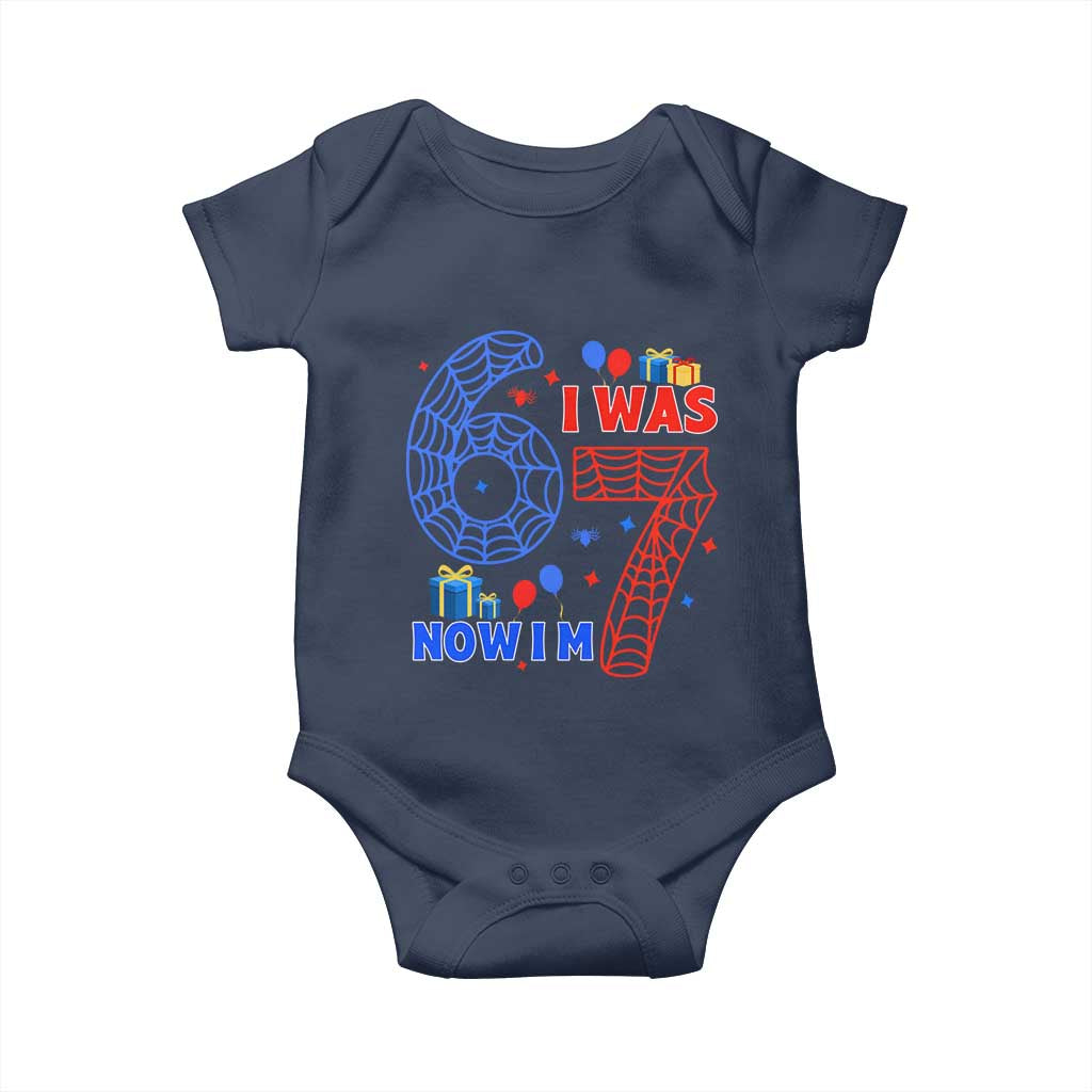 Spider Boy I Was 6 Now I Am 7 Baby Onesie Seventh Birthday Gift TS12 Navy Print Your Wear