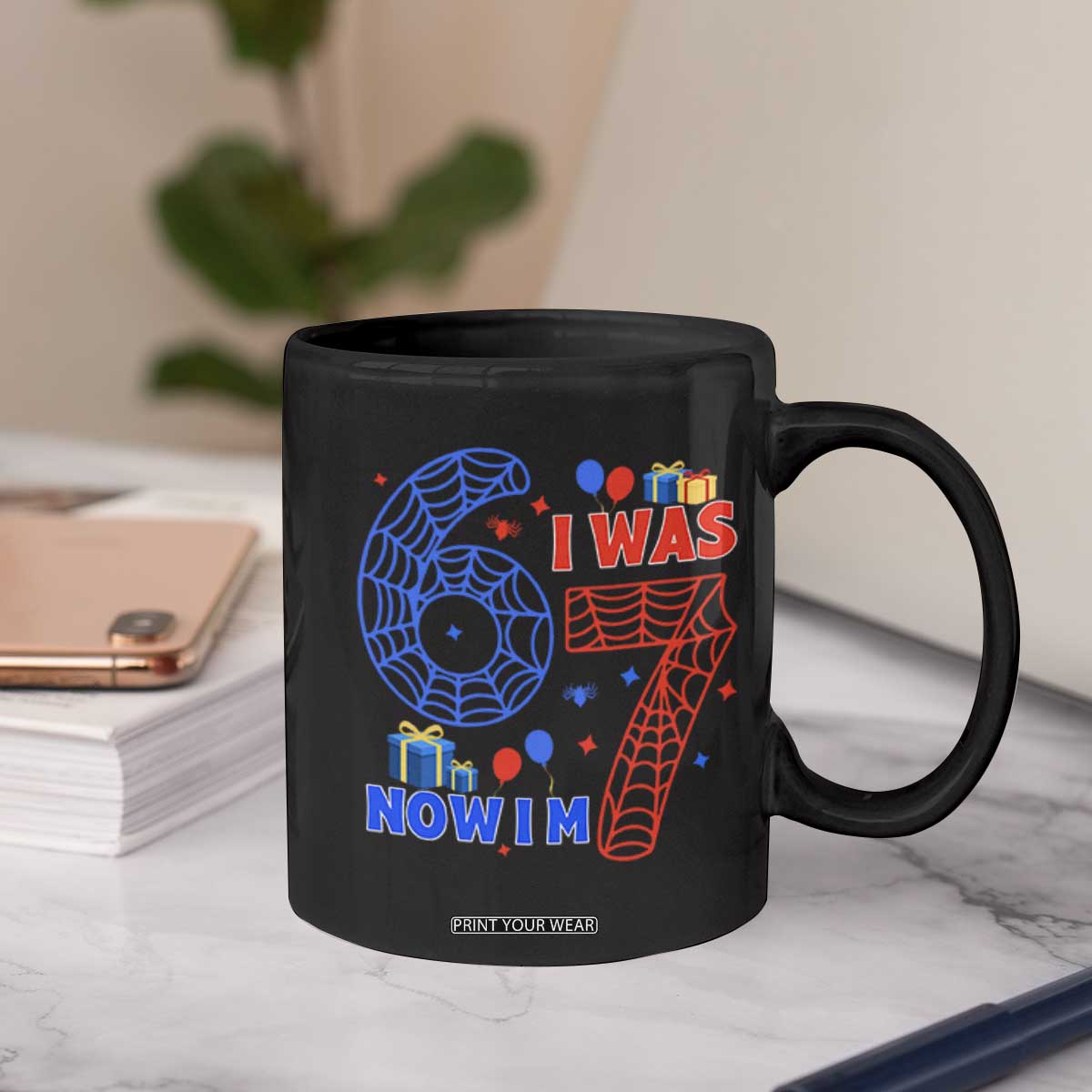 Spider Boy I Was 6 Now I Am 7 Coffee Mug Seventh Birthday Gift TS12 Print Your Wear