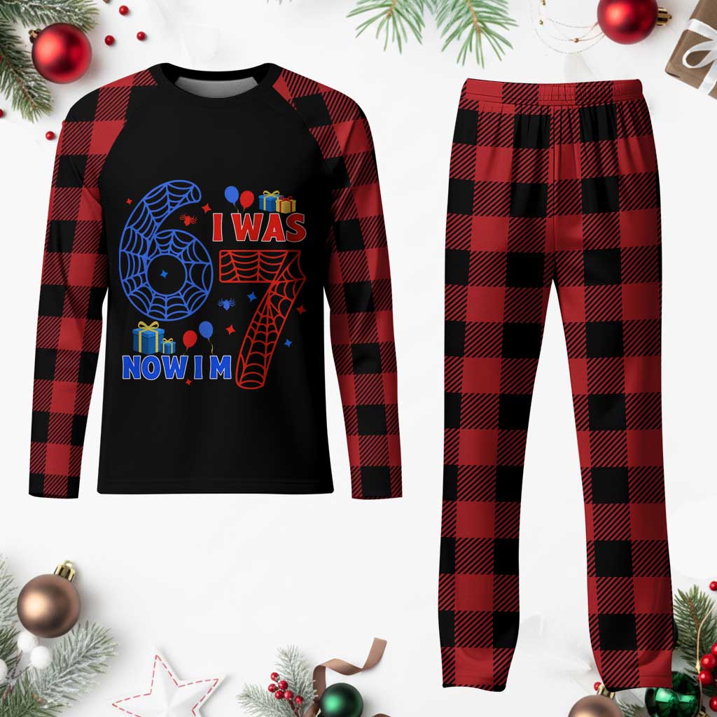 Spider Boy I Was 6 Now I Am 7 Plaid Pajama Set Seventh Birthday Gift TS12 Buffalo Plaid Print Your Wear