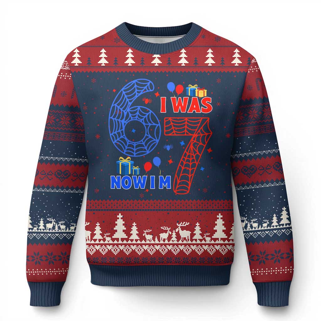 Spider Boy I Was 6 Now I Am 7 Ugly Christmas Sweater Seventh Birthday Gift TS12 Navy Red Print Your Wear