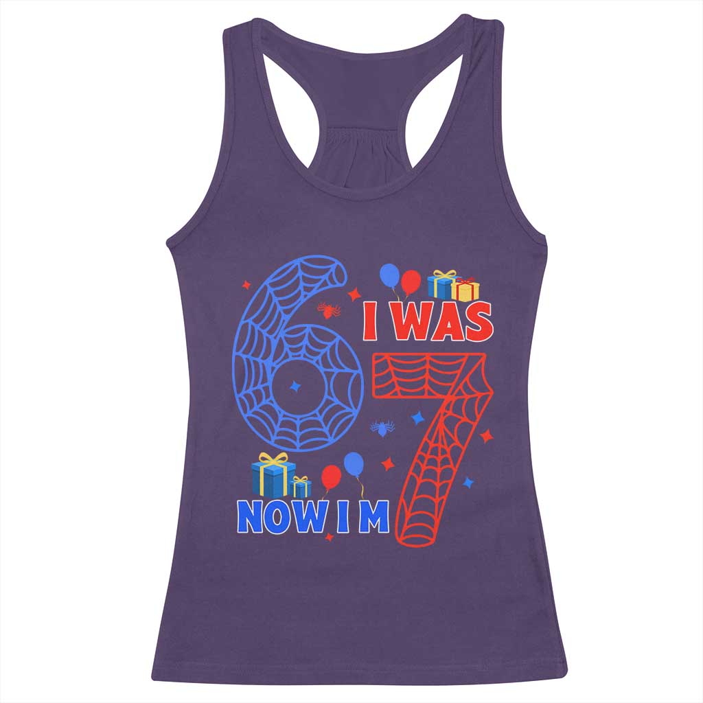Spider Boy I Was 6 Now I Am 7 Racerback Tank Top Seventh Birthday Gift TS12 Purple Print Your Wear