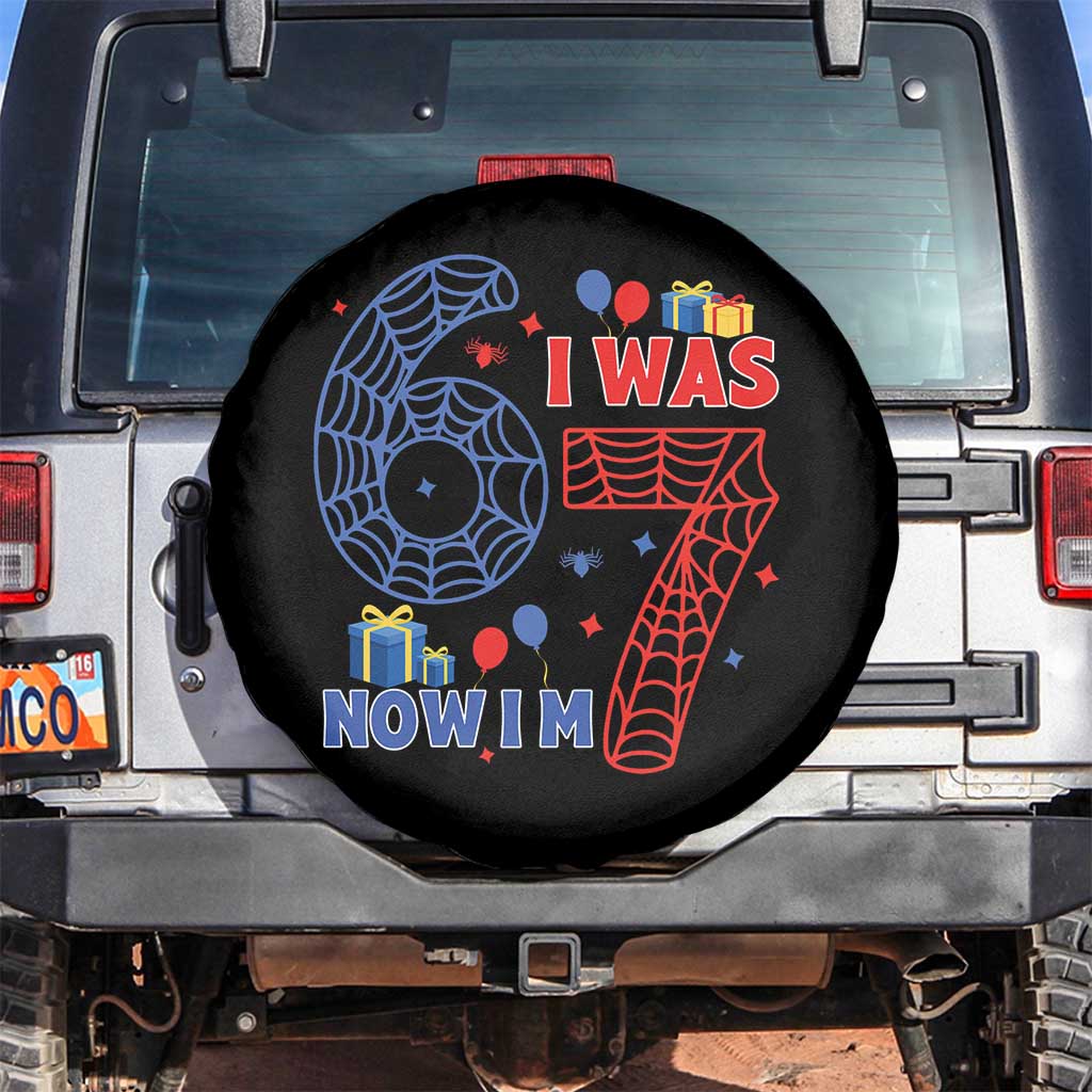 Spider Boy I Was 6 Now I Am 7 Spare Tire Cover Seventh Birthday Gift TS12 No hole Black Print Your Wear
