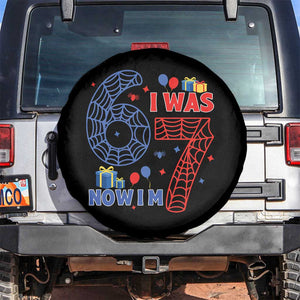 Spider Boy I Was 6 Now I Am 7 Spare Tire Cover Seventh Birthday Gift TS12 No hole Black Print Your Wear