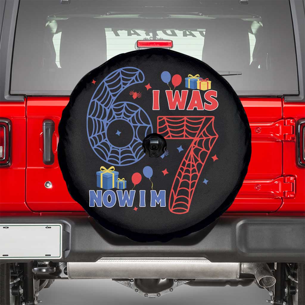 Spider Boy I Was 6 Now I Am 7 Spare Tire Cover Seventh Birthday Gift TS12 Black Print Your Wear