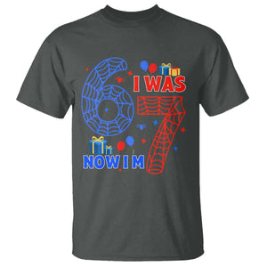 Spider Boy I Was 6 Now I Am 7 T Shirt Seventh Birthday Gift TS12 Dark Heather Print Your Wear