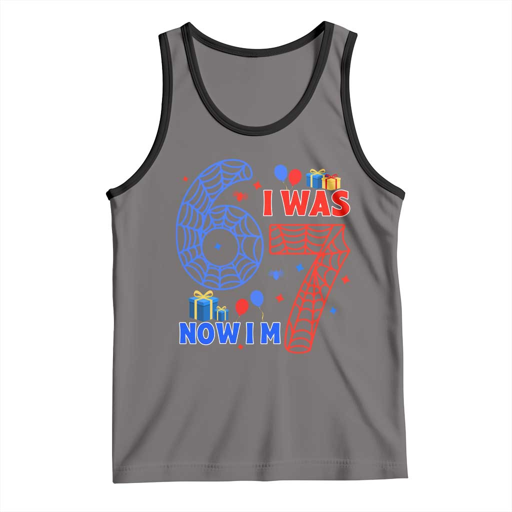 Spider Boy I Was 6 Now I Am 7 Tank Top Seventh Birthday Gift TS12 Deep Heather Black Print Your Wear