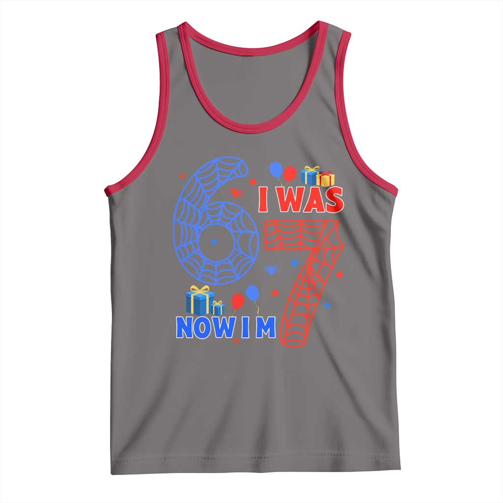 Spider Boy I Was 6 Now I Am 7 Tank Top Seventh Birthday Gift TS12 Deep Heather Red Print Your Wear