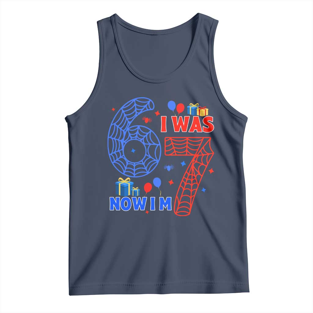 Spider Boy I Was 6 Now I Am 7 Tank Top Seventh Birthday Gift TS12 Navy Print Your Wear