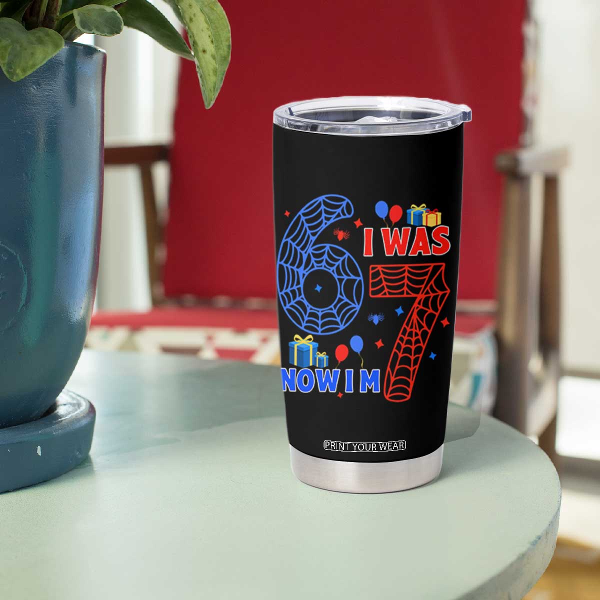 Spider Boy I Was 6 Now I Am 7 Tumbler Cup Seventh Birthday Gift TS12 Print Your Wear