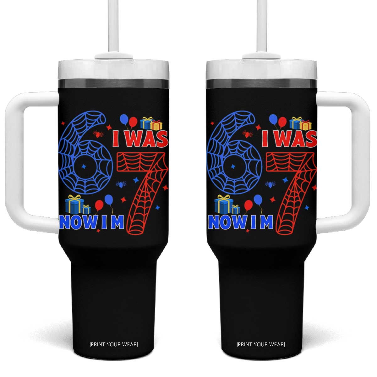 Spider Boy I Was 6 Now I Am 7 Tumbler With Handle Seventh Birthday Gift TS12 One Size: 40 oz Black Print Your Wear