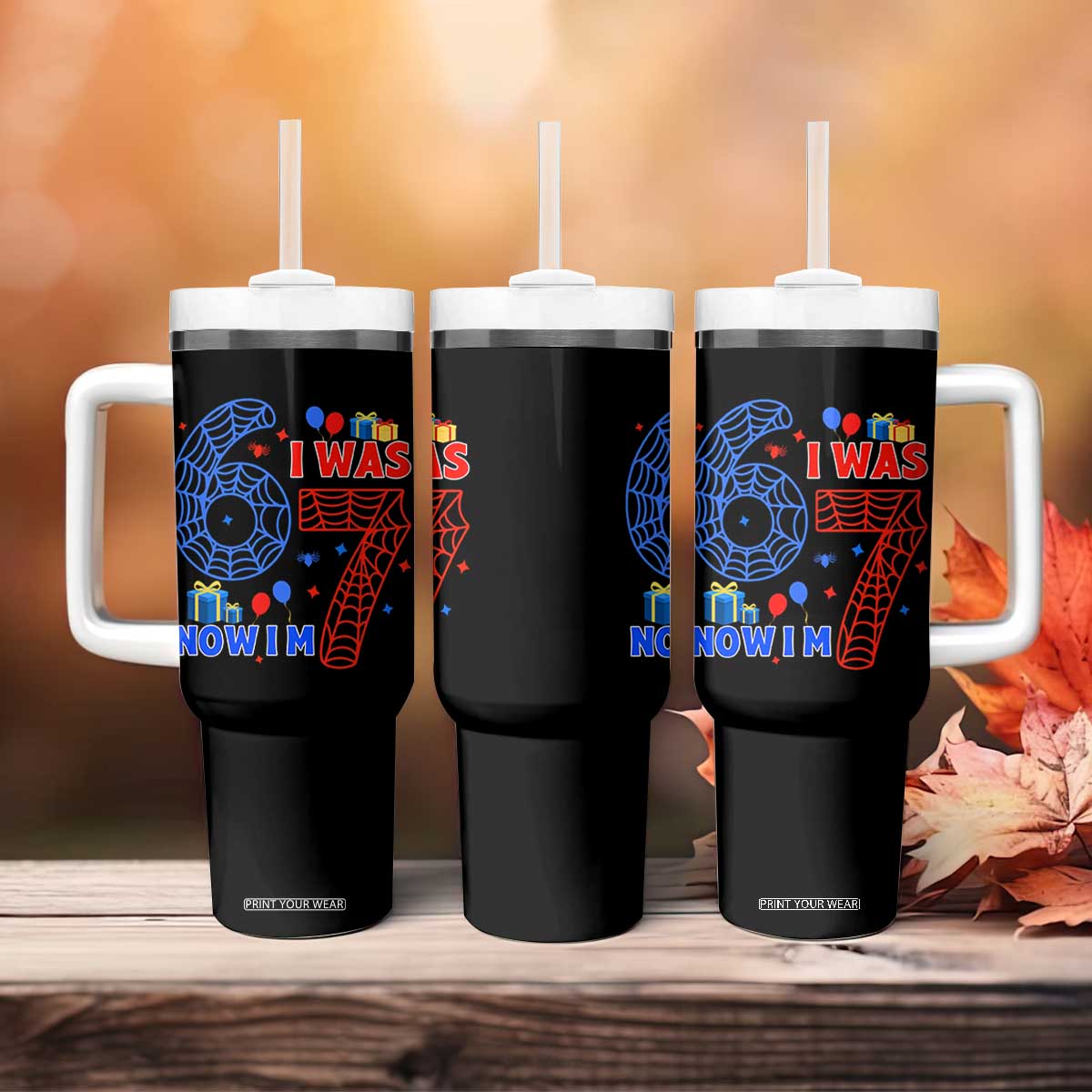 Spider Boy I Was 6 Now I Am 7 Tumbler With Handle Seventh Birthday Gift TS12 Print Your Wear
